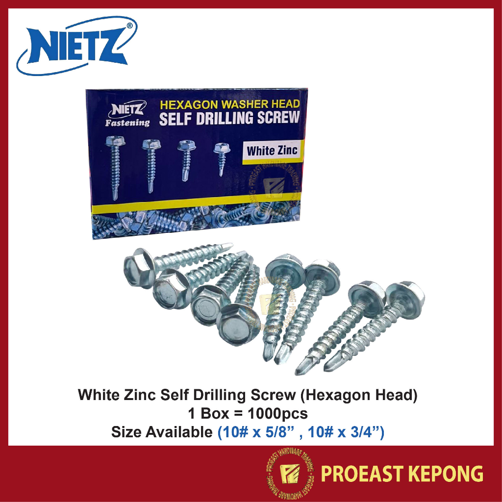 Nietz Fastening Ds Ho Hexagon Head White Zinc Self Drilling Screw