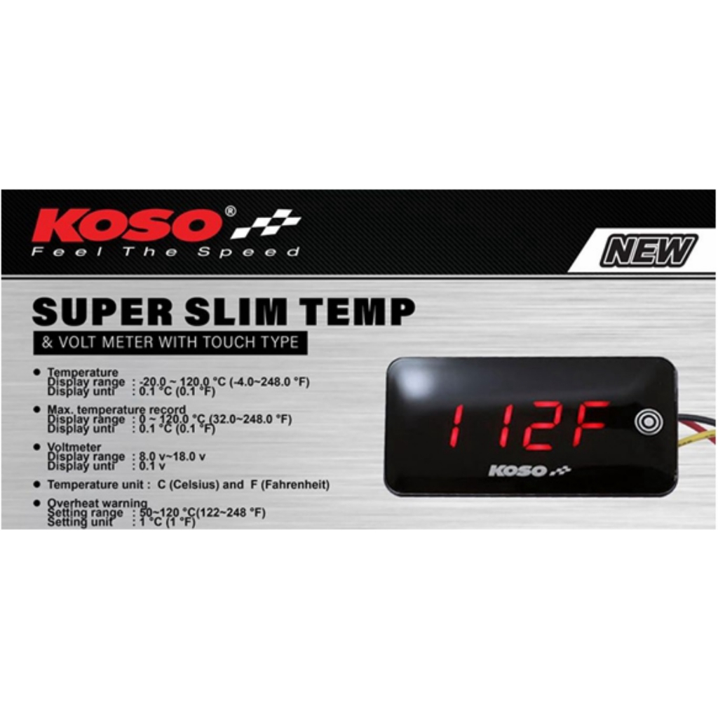 100 ORIGINAL Koso Super Slim Volt Temperature Meter 2 In 1