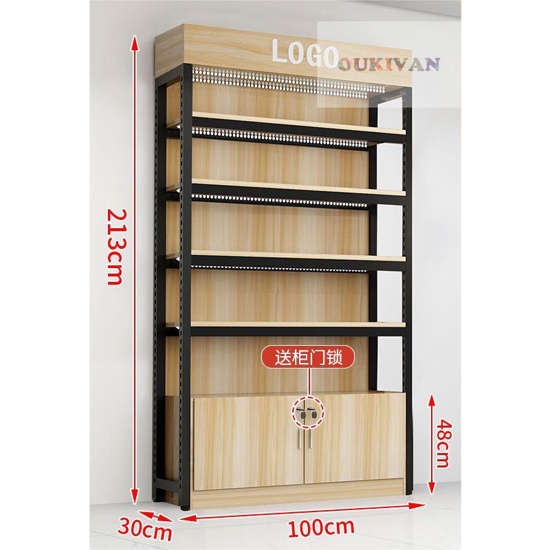 Adjustable Layer Display Rack With Storage Cabinet With Key Lock Rak