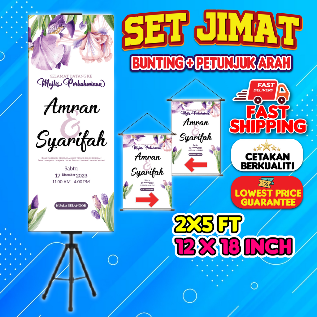 Set Jimat Bunting Kahwin Dan Petunjuk Arah FAST SHIPPING STAND