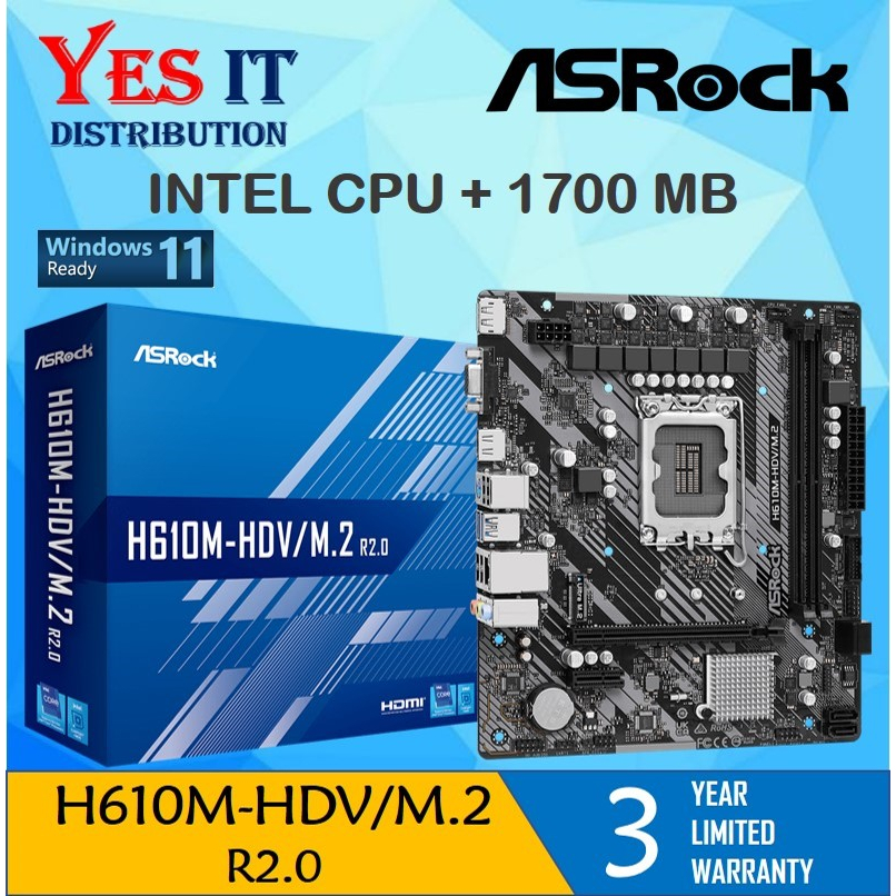 ASROCK H610M HDV M 2 R2 0 MATX Intel LGA1700 Motherboard INTEL 12th