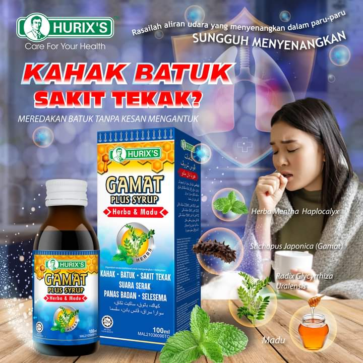 Hurix S Gamat Plus Syrup Herba Madu Batuk Kahak Sakit Tekak