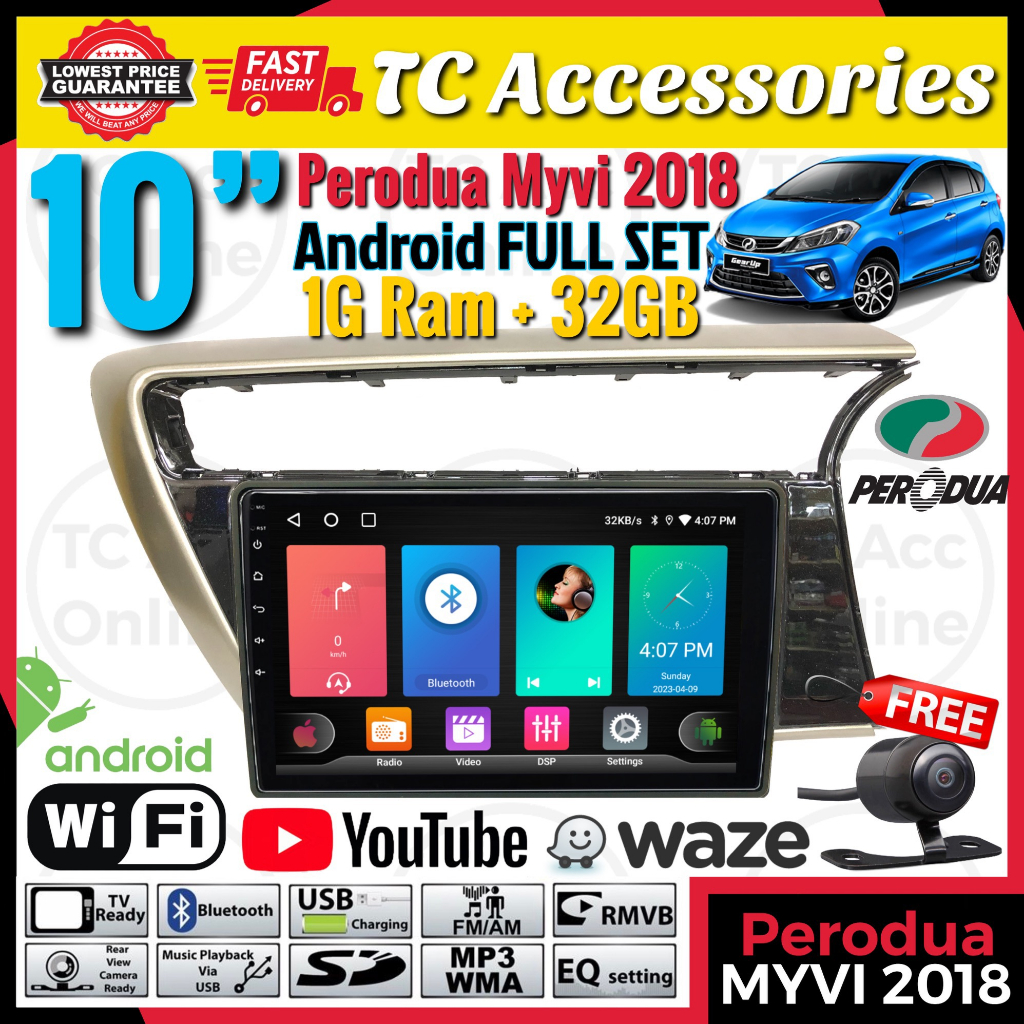 Perodua MYVI 2018 10 Android 2 DIN Car Player IPS Screen 2GB 4GB Ram