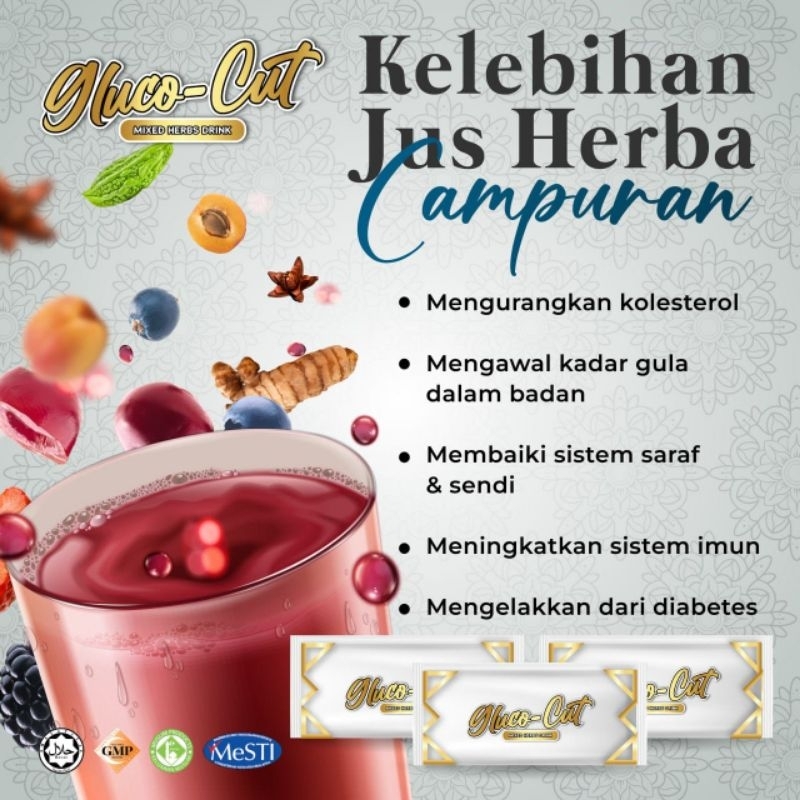 GlucoCut BESERTA FREE GIFT Minuman Herba Campuran PENAWAR Kencing