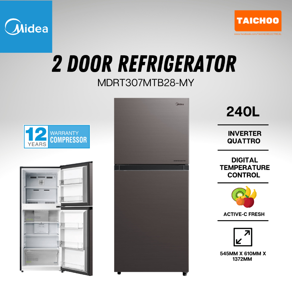 Midea 2 Door Top Freezer Refrigerator 240L With Inverter Quattro