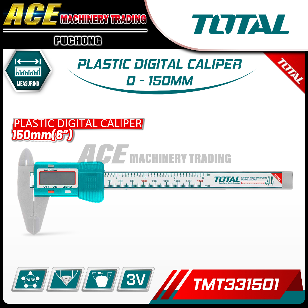 TOTAL PA66 Plastic Digital Caliper 3V TMT331501 Shopee Malaysia