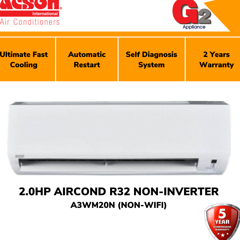 ACSON WALL AIR CONDITIONING R32 NON INVERTER 2 0HP A3WM20S A3LC20C 2