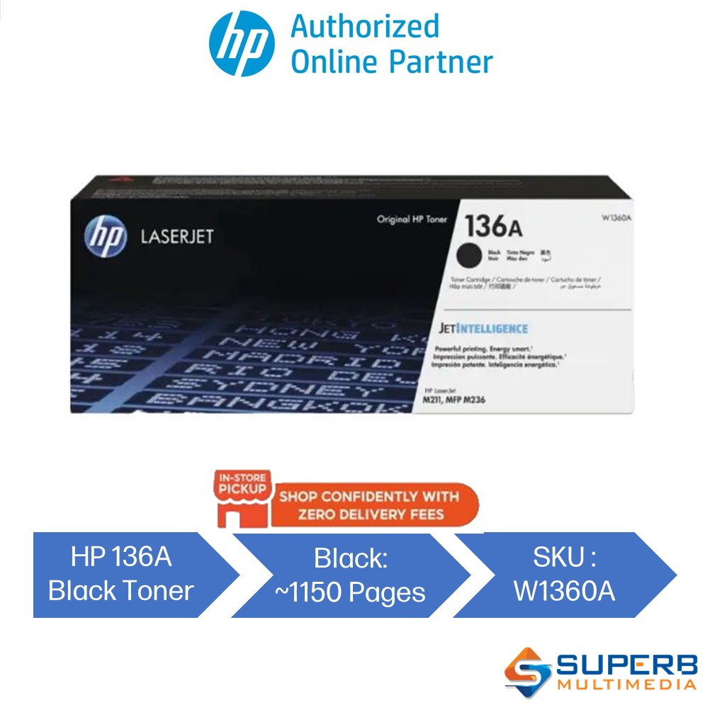 HP 136A Black Original LaserJet Toner Cartridge W1360A Shopee Malaysia