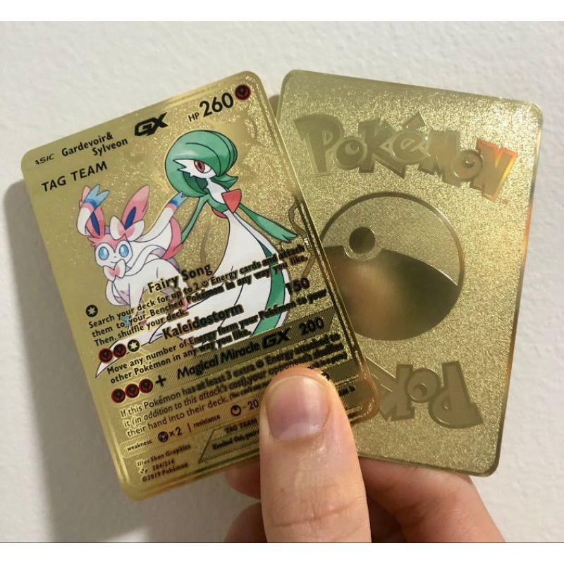 Pok Mon Tcg Tag Team Gardevoir Sylveon Gx Gold Foil Card Shopee