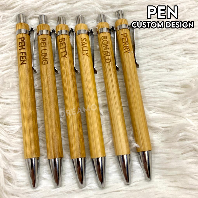 Wood Pen Laser Engraving Custom Name Nama Logo Design Gift Hadiah Ukir