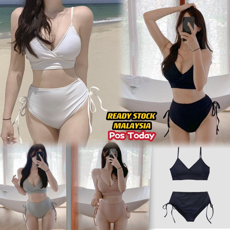 High Waist Bikini 2pcs Set Swimming Swimsuit Swimwear BAJU RENANG