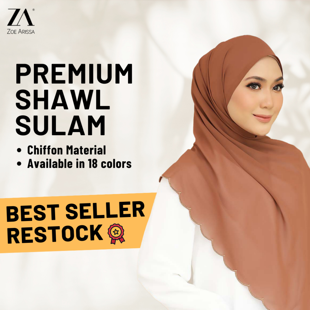 Zoe Arissa Tudung Shawl Sulam Chiffon Shawl Embroidered Flowy Raya Haji