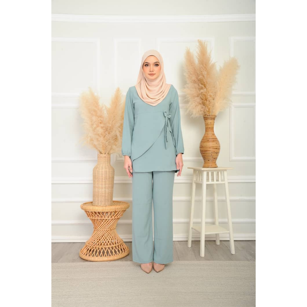 SUIT CEY COTTON MUSLIMAH BASIC BLOUSE DAN SELUAR SET READY STCOK