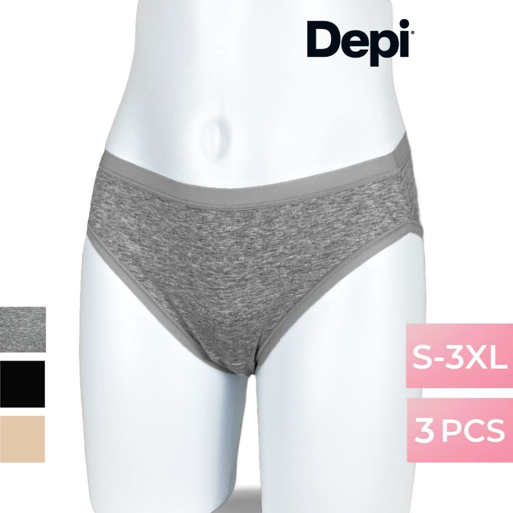 3 Pcs Depi Women Cotton Bikini Panties Mid Waist Underwear Summer S