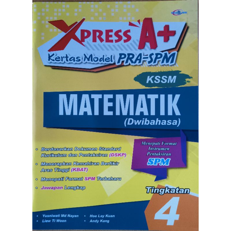 Xpress A Kertas Model Pra Spm Matematik Dwibahasa Kssm Tingkatan