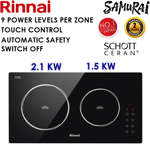 RINNAI 2 ZONE INDUCTION HOB 52CM WITH 9 POWER LEVELS RB 5022H CB