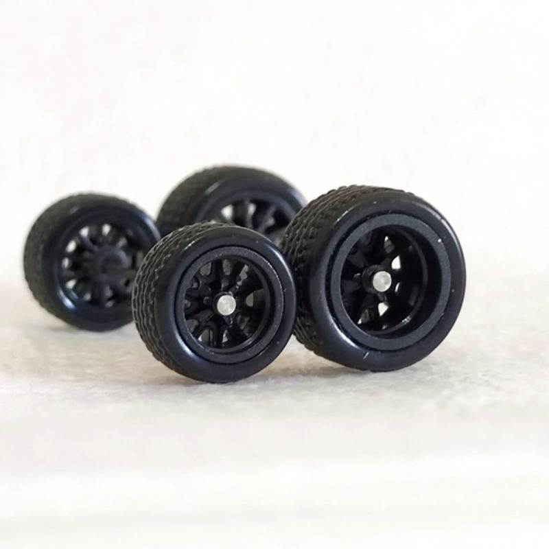 Rubber Wheels 1 64 Black Colour BBS 10mm 12mm Long JDM Axle Hot Wheels