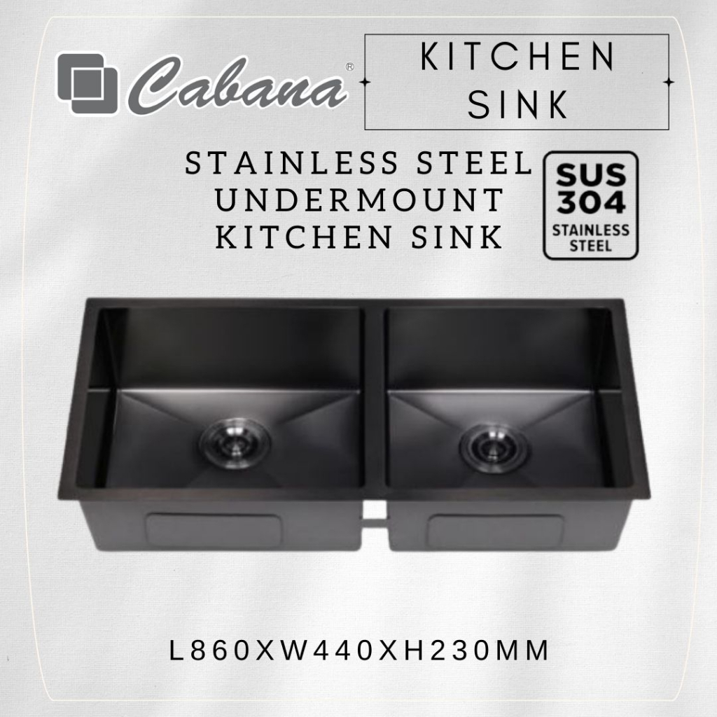 CABANA Undermount Double Kitchen Sink 860x440 Stainless Steel 304