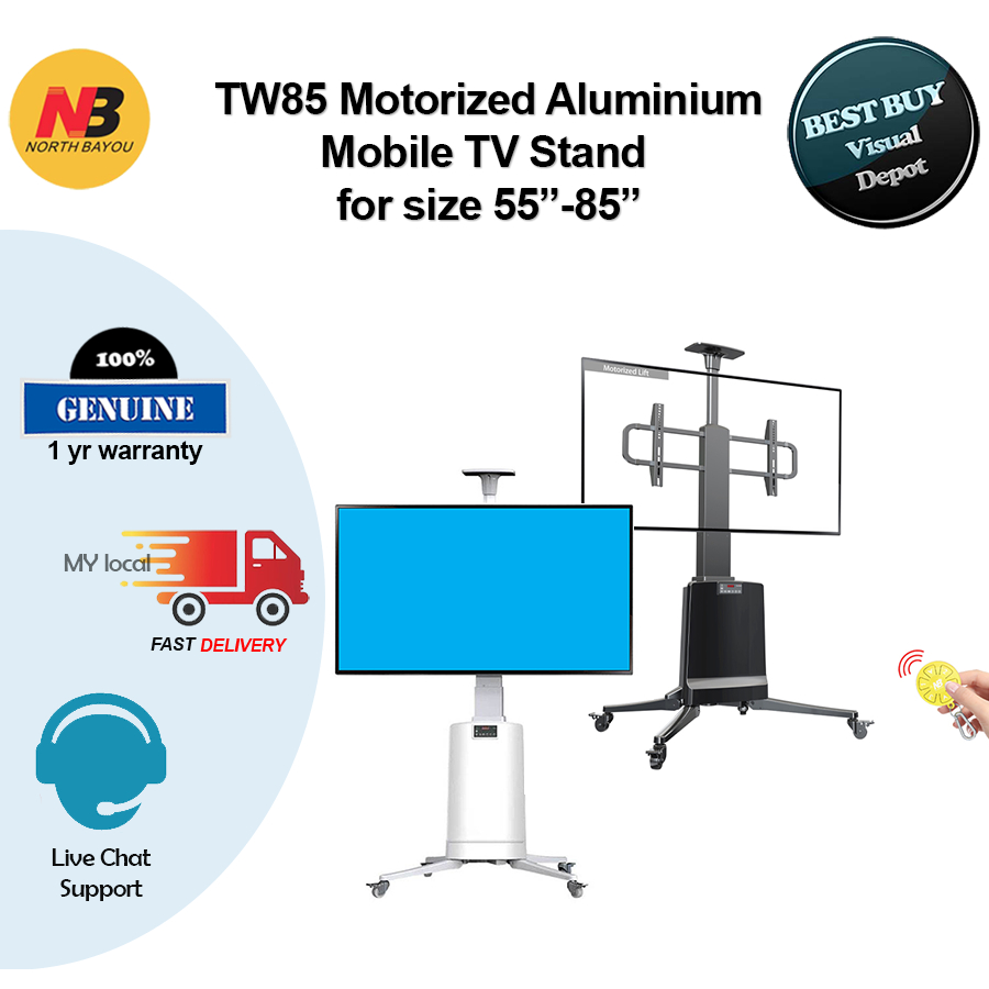 Nb Tw Aluminum Alloy Black Motorized Mobile Stand Support Tv Size