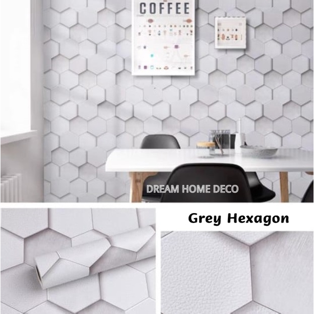 45cm X 10meter Hexagon Wallpaper Simple Shape Kertas Dinding Heksagon