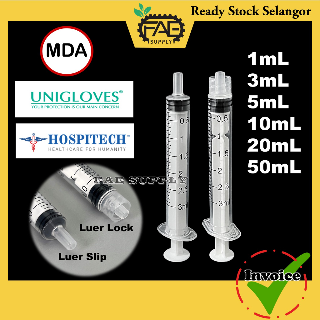 Syringe Picagari Luer Lock Luer Slip MDA 1 3 5 10 20 50 ML CC Shopee