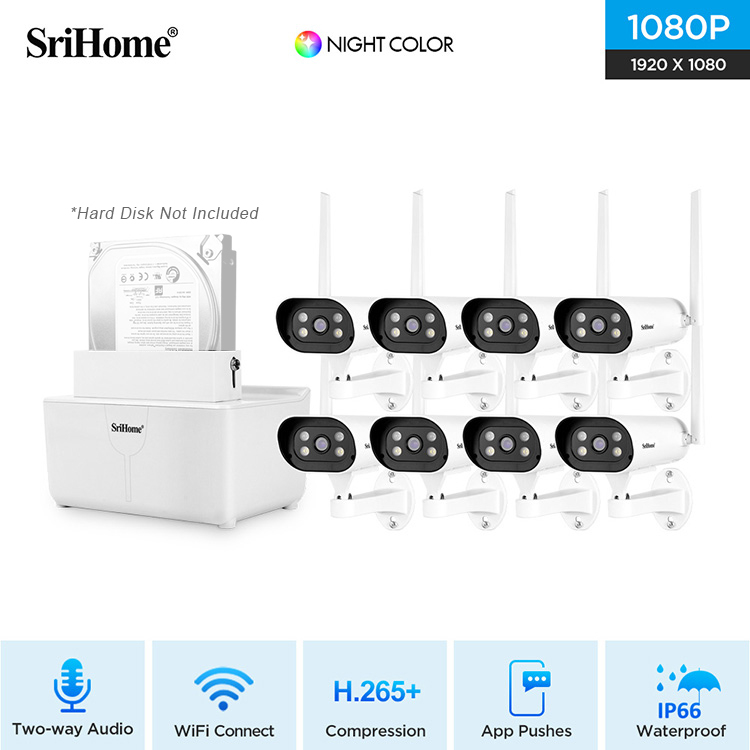 SriHome NVS004B 8 Channel NVR Kit Wireless Security System 8 Camera