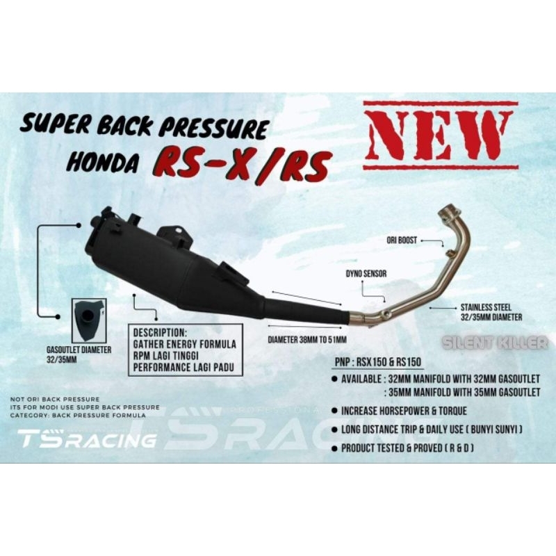 TS RACING RSX RS150 EXHAUST SUPER BACK PRESSURE BACKPRESURE TS RACING