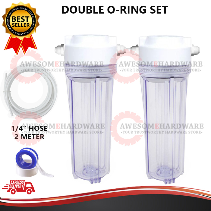 DOUBLE O RING 10 TWO STAGE WATER FILTER RO HOUSING SET WITH