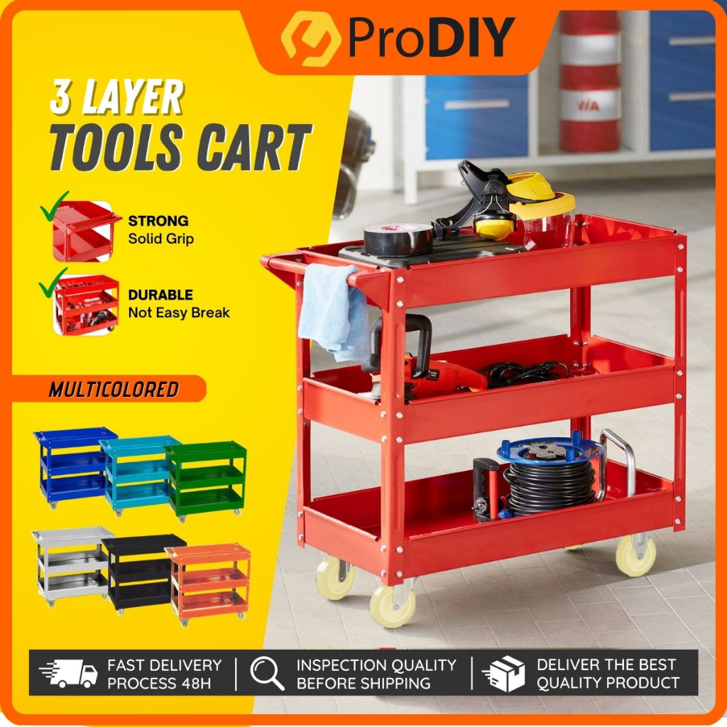 Layers Service Cart Metal Steel Tool Trolley Kg Barang Garaj