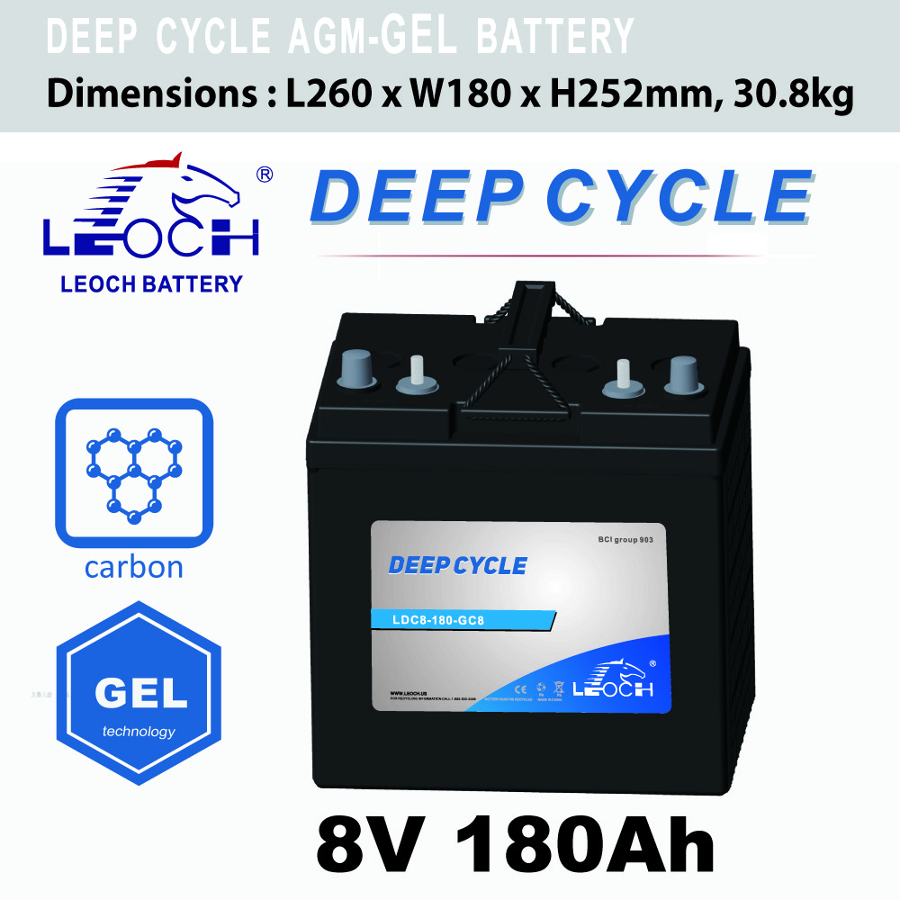 LEOCH Deep Cycle AGM GEL LDC8 180 8V 180 AH 180AH Sealed Lead Acid