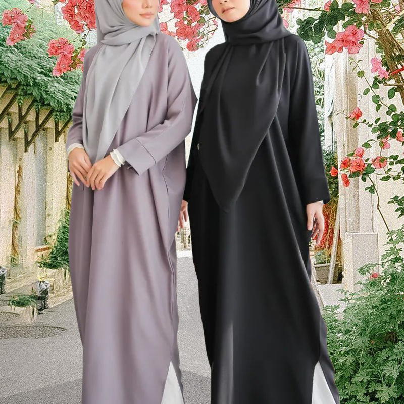 Baju Raya Jubah Abaya Kaftan Muslimah Long Sleeve Maternity Dress ZIP