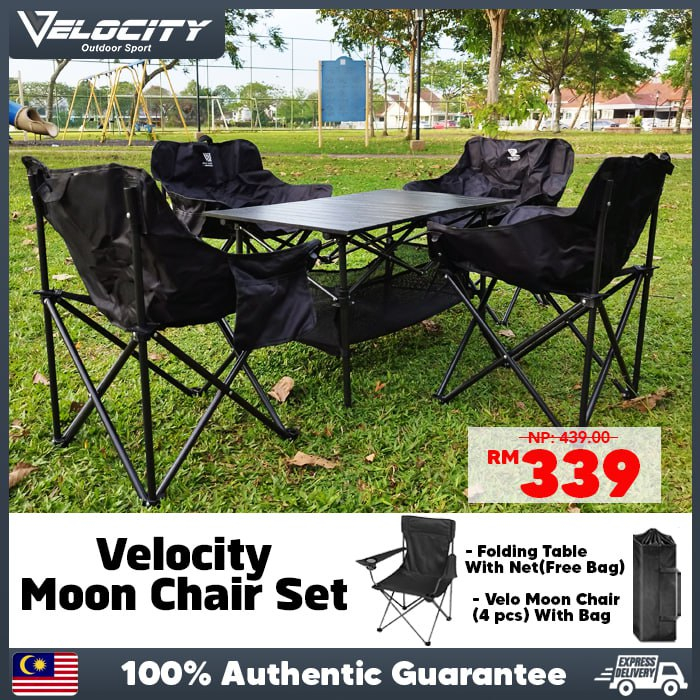 Velocity Black Table Folding Table With Chair Piece Set Foldable