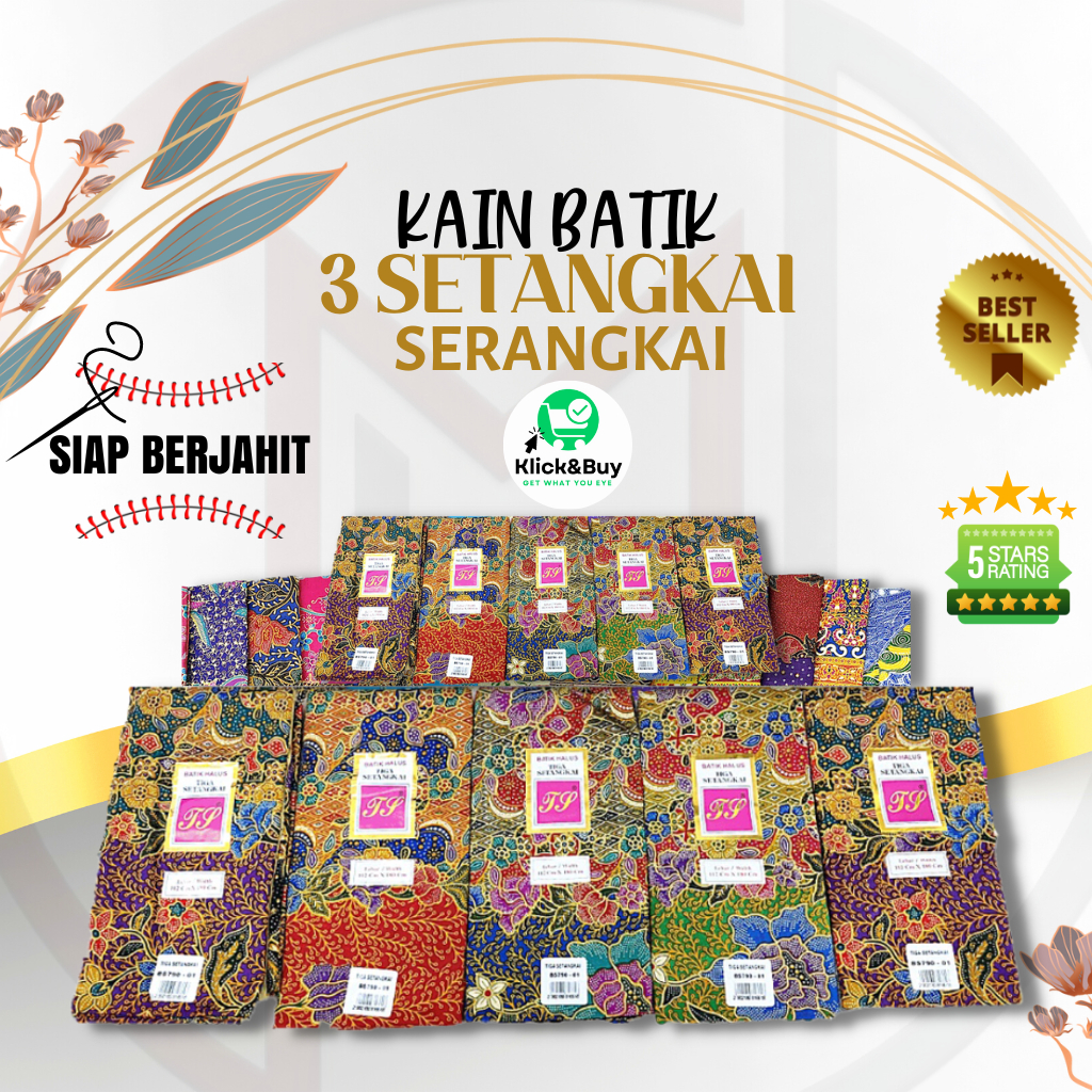 Kain Batik Tiga Setangkai Serangkai Original Siap Jahit Cm X