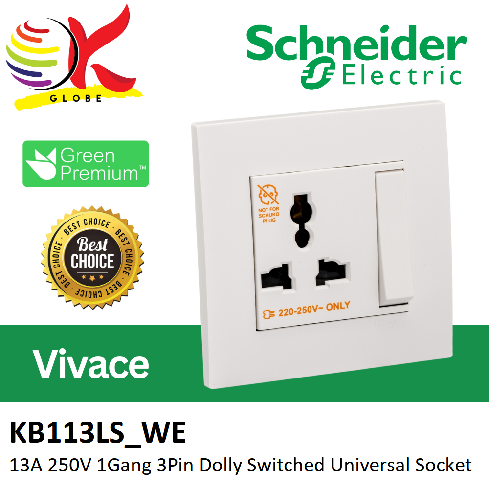 SCHNEIDER ELECTRIC VIVACE SERIES 13A 250V 1 GANG 3 PIN DOLLY SWITCH