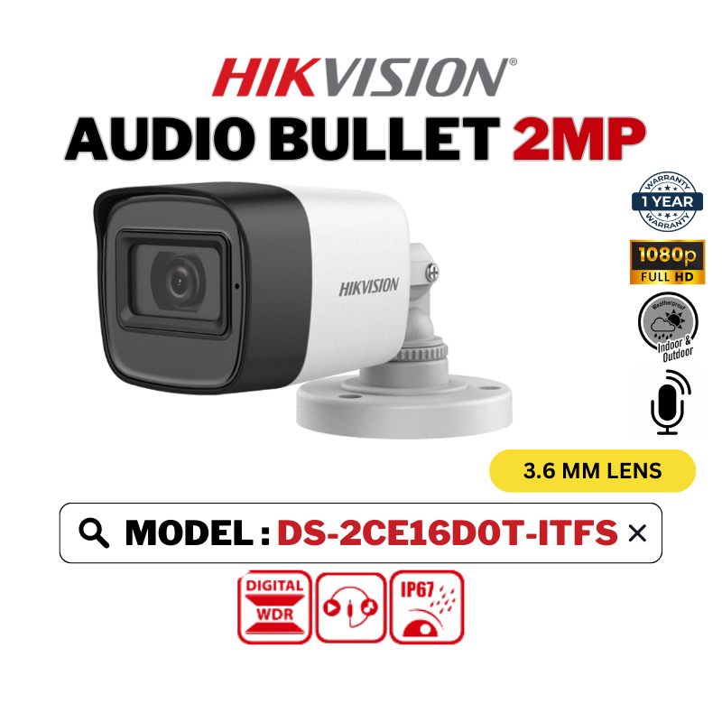 HIKVISION CCTV 2MP Audio Mic Outdoor Bullet Camera Analog Full HD 1920P