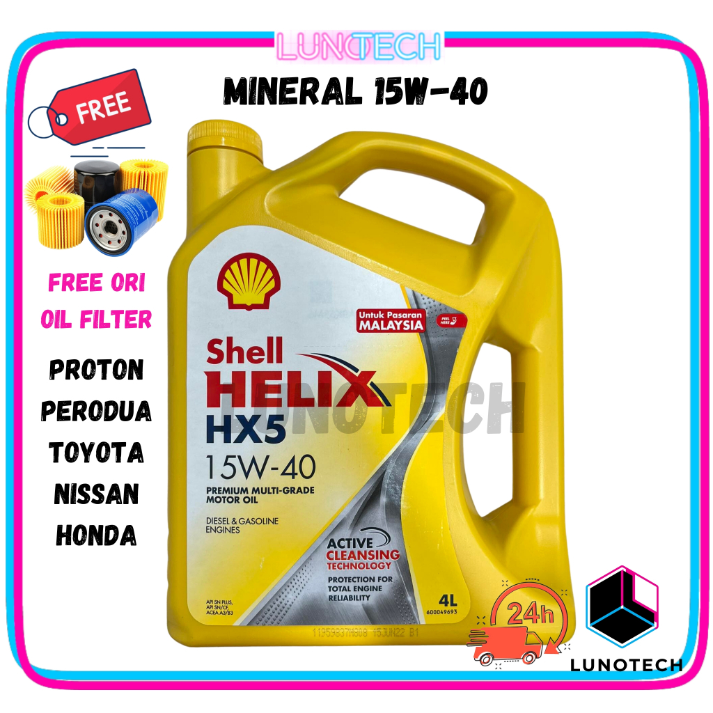 FREE OIL FILTER Shell Helix HX5 Pasaran Malaysia 15W 40 Mineral Engine