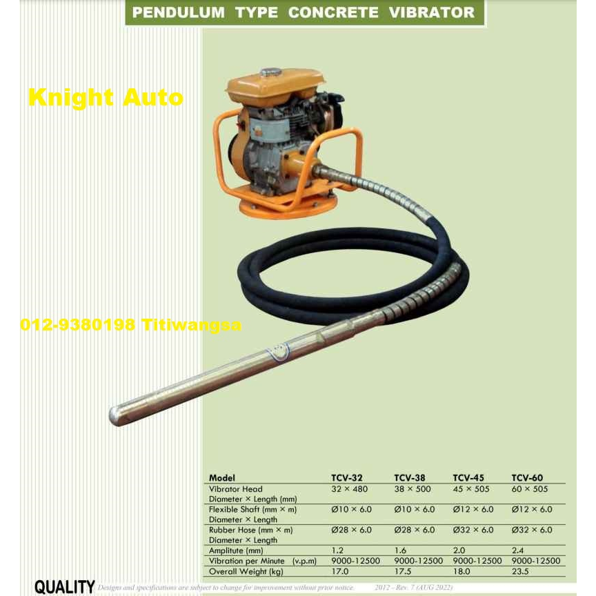 Toku Model Pendulum Type Concrete Vibrator TCV Series Shopee Malaysia