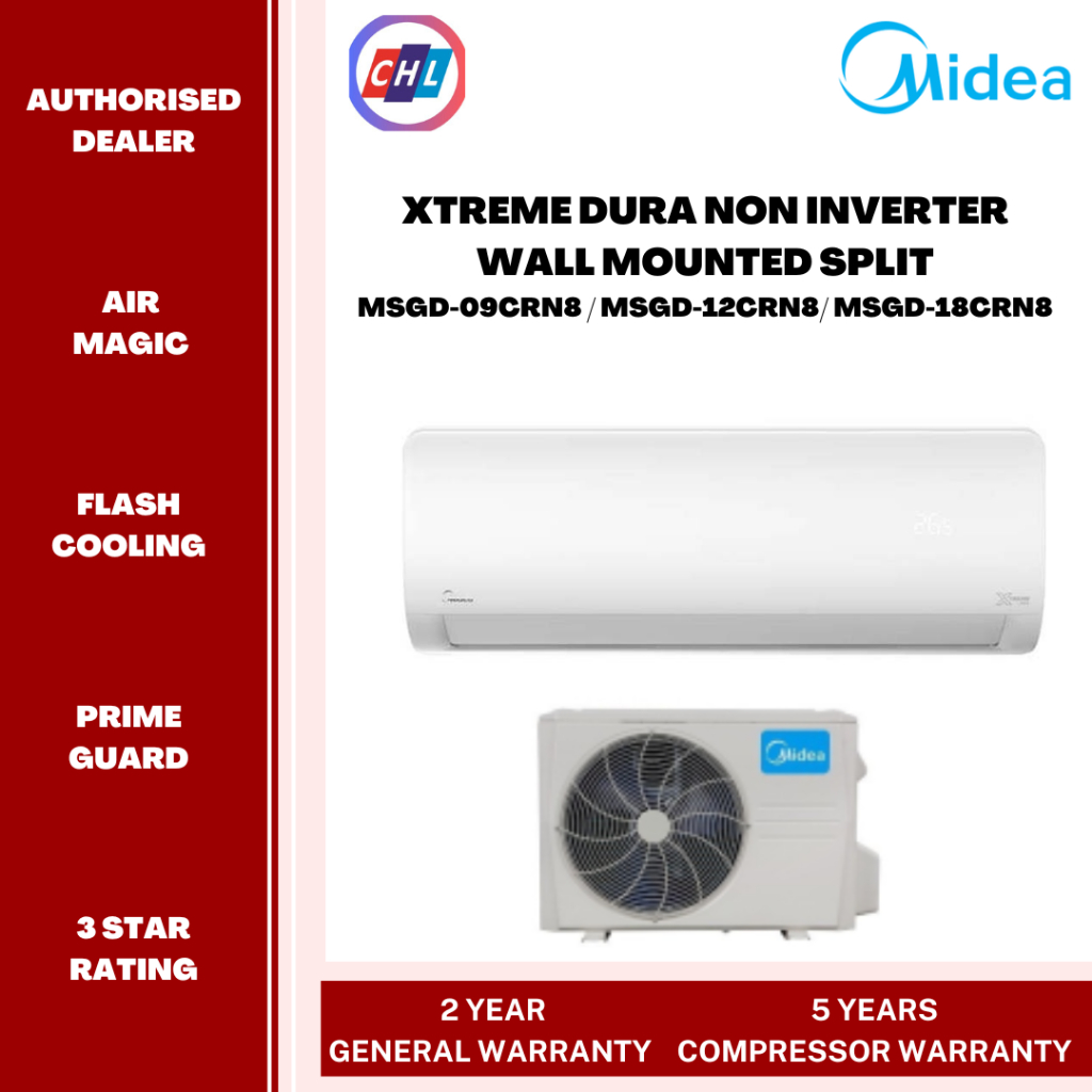 MIDEA 1 0HP 1 5HP 2 0HP R32 XTREME DURA MSGD NON INVERTER AIR COND