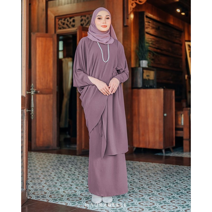 Haurabelle Dayang Kaftan Baju Raya 2023 Bridesmaid Cey Crepe Ironless