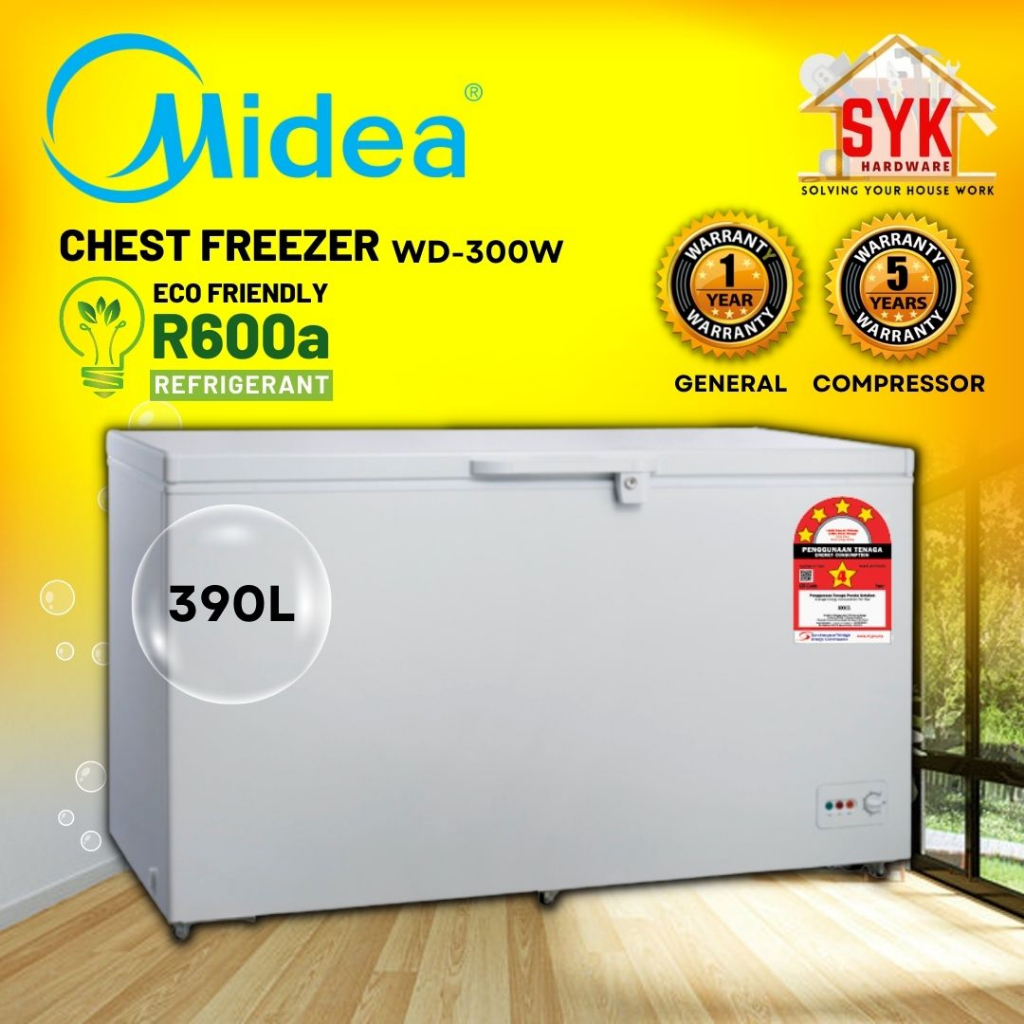 SYK Midea Chest Freezer WD 300W 390L Deep Freezer Frezer Peti Sejuk