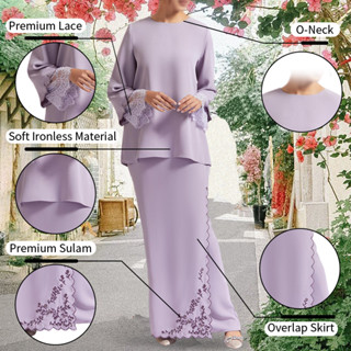 Lace Baju Kurung Sulam With Embroidery Baju Hitam Lilac Premium Overlap