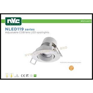 NVC NLED119 LED Adjustable COB Ceiling Spotlight 5w 3Inch 8w 4Inch