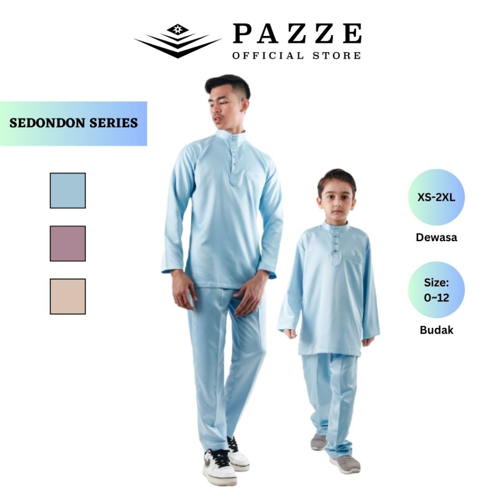 Pazze Modern Slim Fit Sedondon Series Baju Melayu Baby Blue Dusty