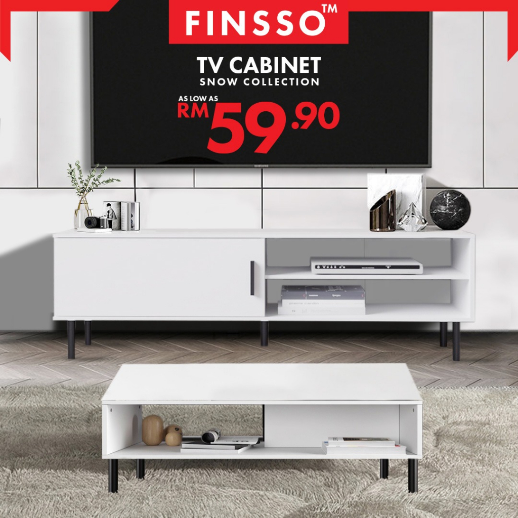 Finsso Snow Series Adjustable Height Tv Cabinet With Storage