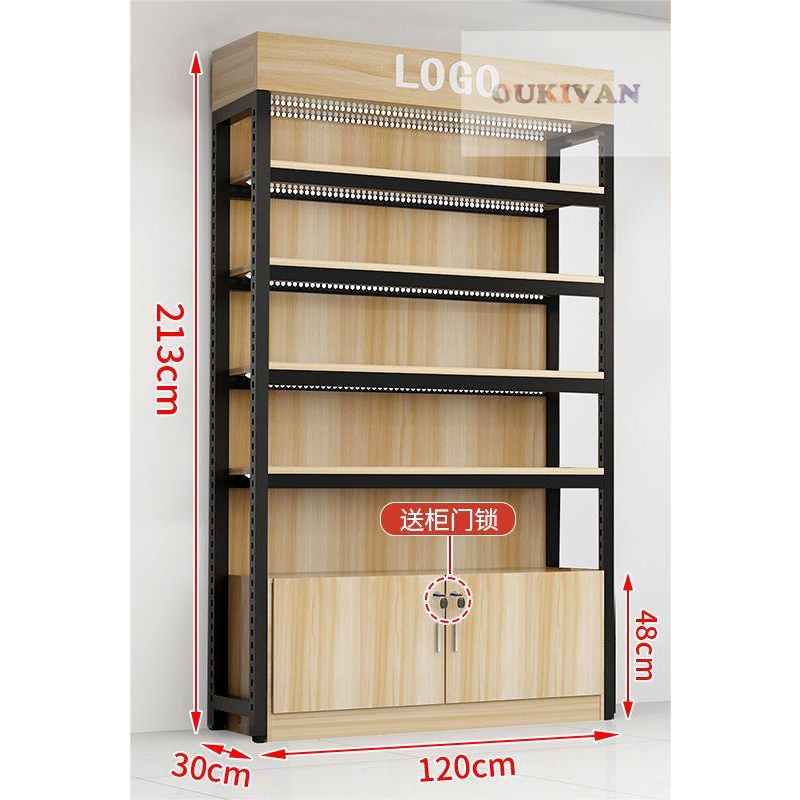 Adjustable Layer Display Rack With Storage Cabinet With Key Lock Rak