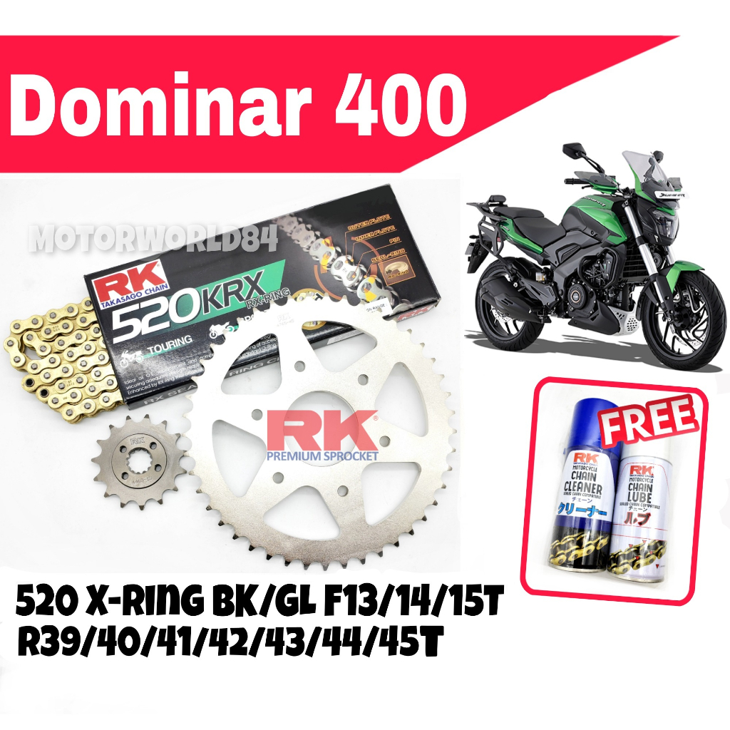 RK SPROCKET SET MODENAS DOMINAR 400 RK 520 KRX X RING RIVET BLACK