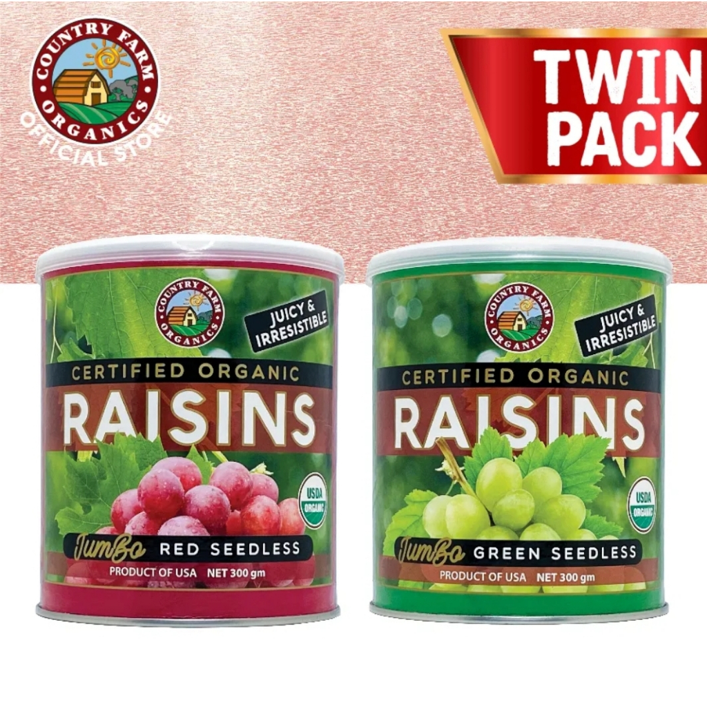 Country Farm Organic Jumbo Raisins Red Green Seedless 2 X 300g