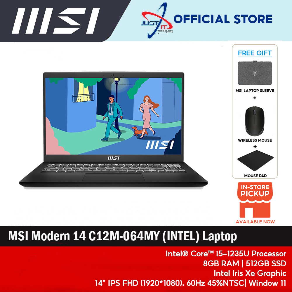 MSI Modern 14 C12M 064 C12M 064MY Laptop Black 14 FHD I5 1235U