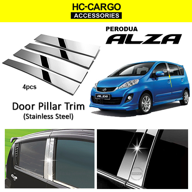 Perodua Alza Stainless Steel Door Window Pillar Trim Chrome With Double