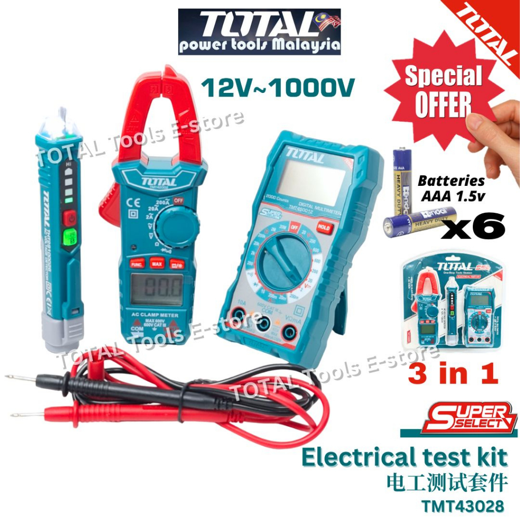 TOTAL 3 In 1 Electrical Test Kit Digital Multimeter Digital AC